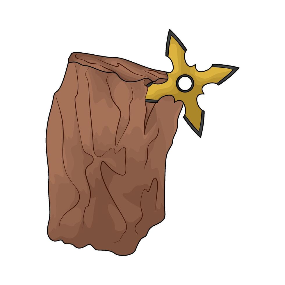 Ninja Star Shuriken stuck in the wood illustration vector