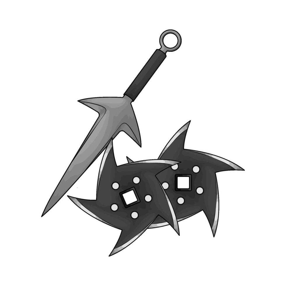 two shuriken and kunai illustration vector