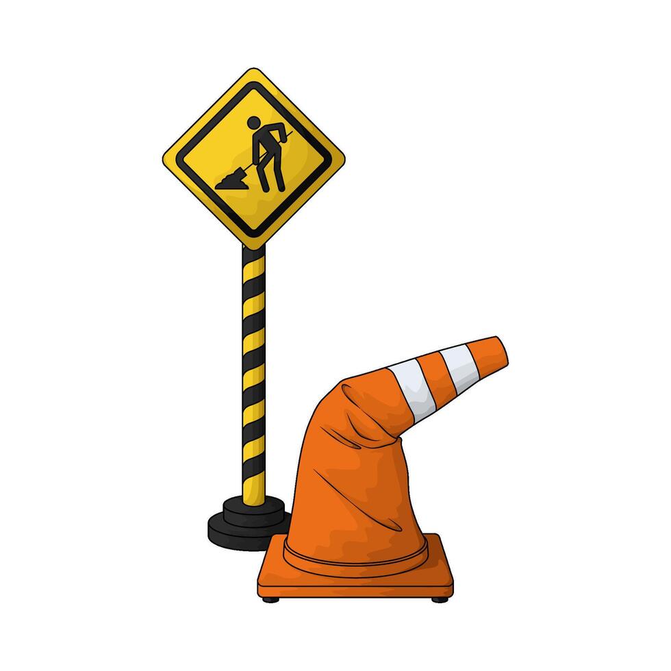 construction sign with traffic cone vector