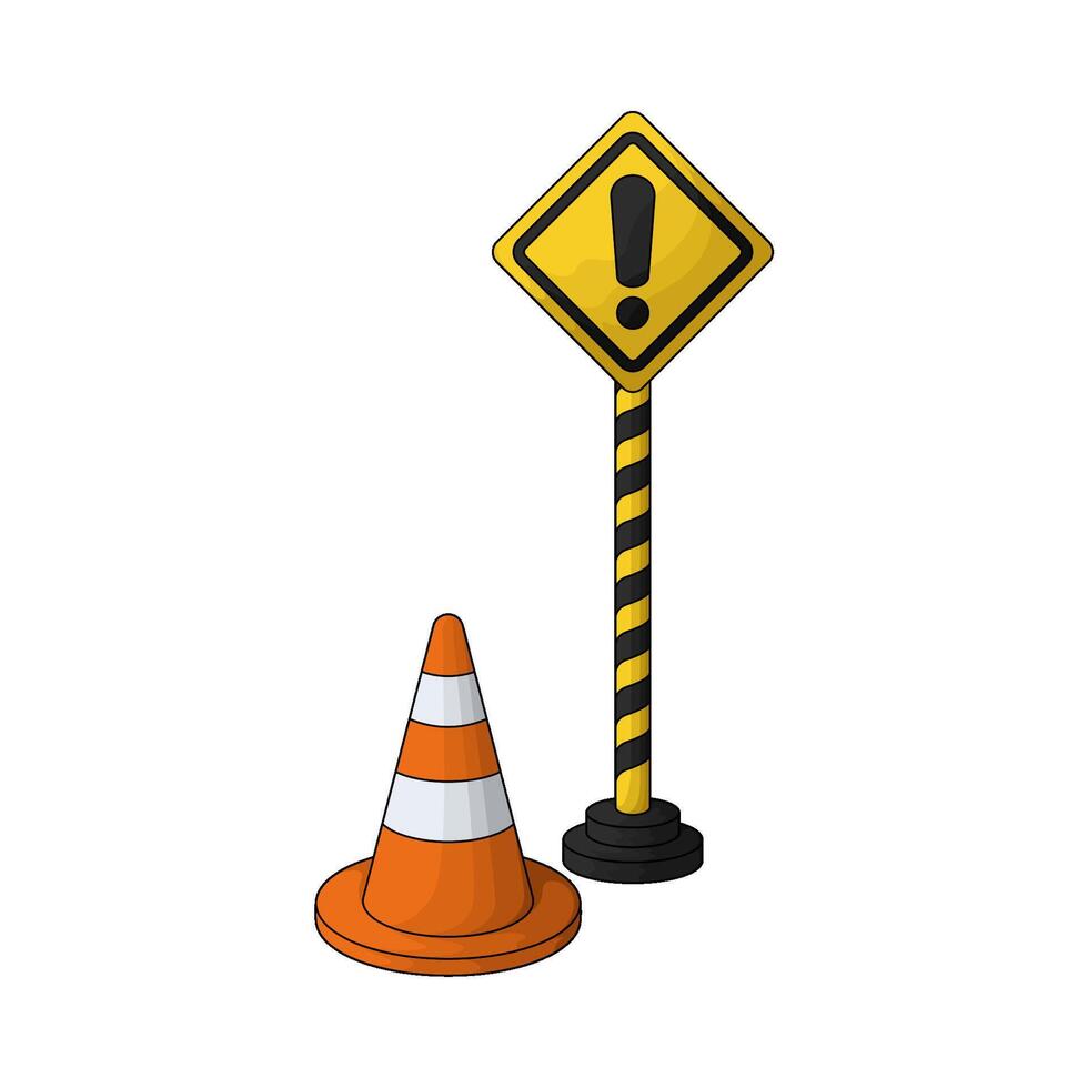 illustration of construction sign with traffic cone vector