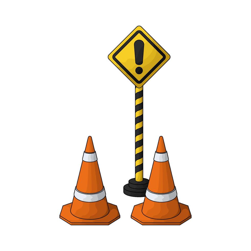 construction sign with two traffic cones vector