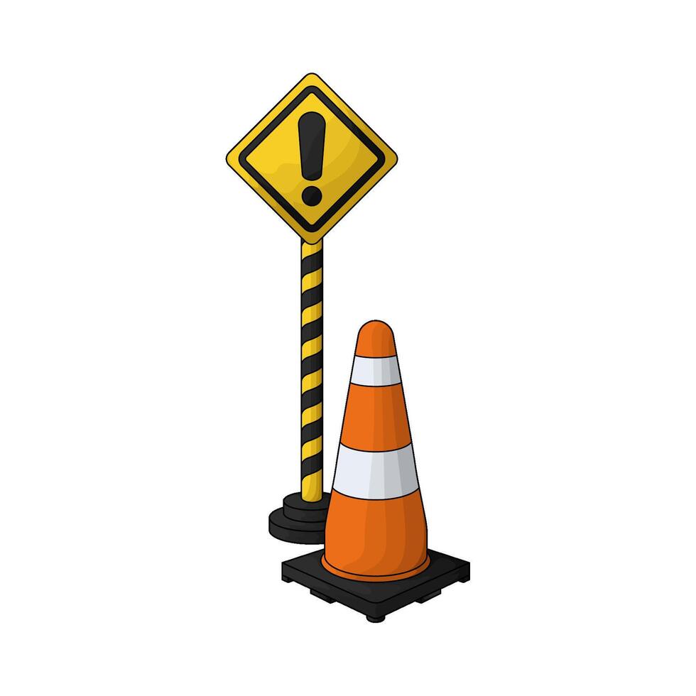 traffic cone with construction sign vector