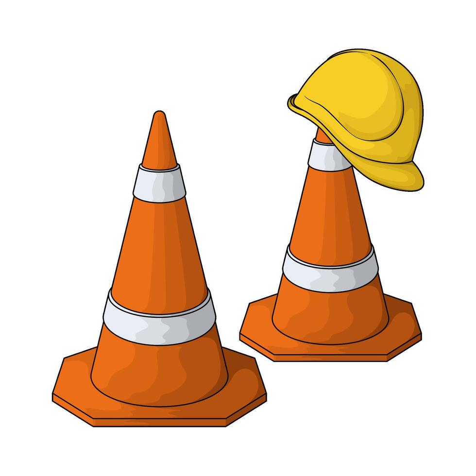 safety helmet on traffic cone illustration vector