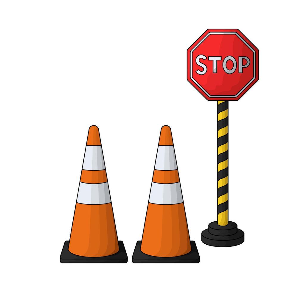 illustration of two traffic cone with stop sign vector