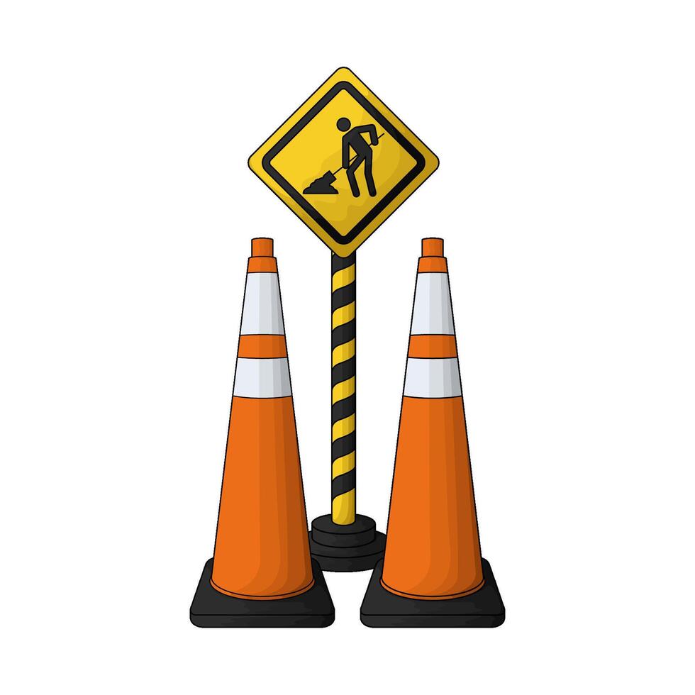 illustration of two traffic cones with construction sign vector