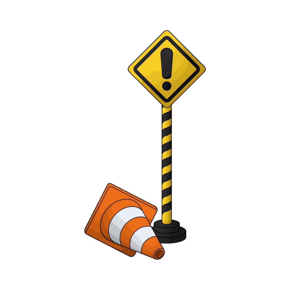 warning sign with traffic cone vector