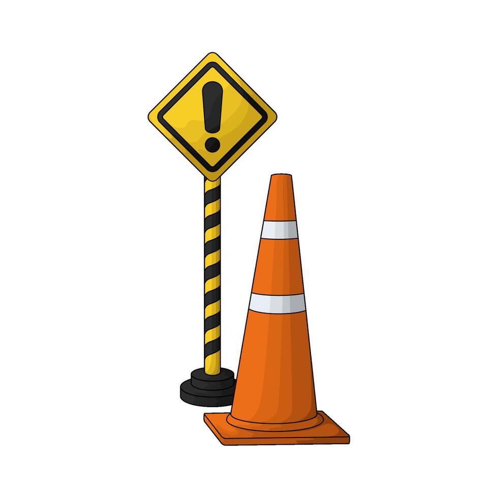warning sign with traffic cone illustration vector