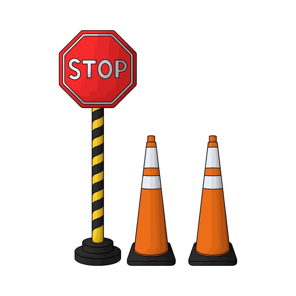 two traffic cone with stop sign vector