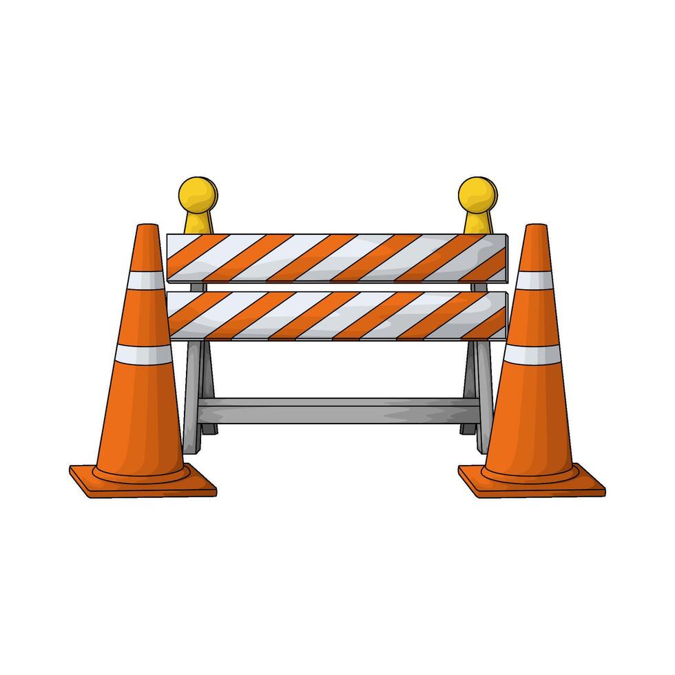 barricade and traffic cones vector