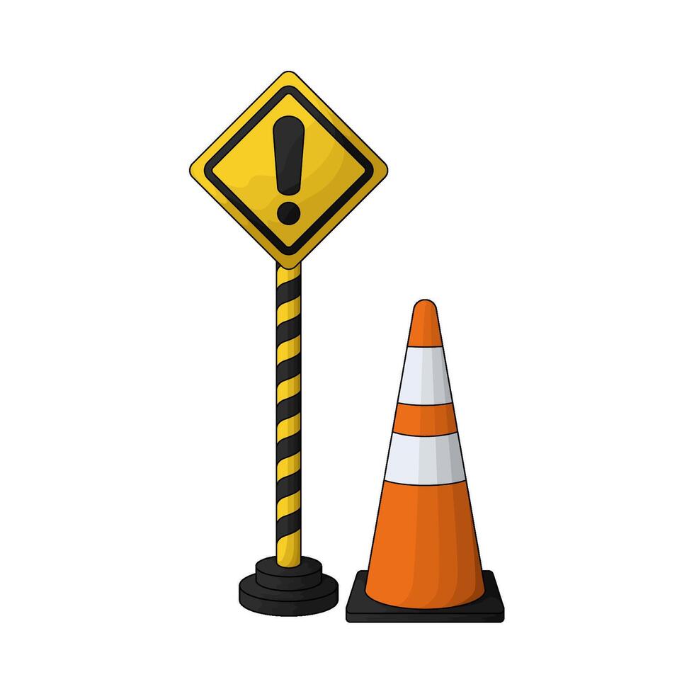 warning sign with traffic cones vector
