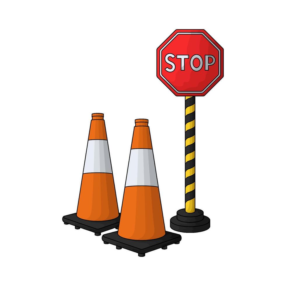 illustration of two traffic cones with stop sign vector