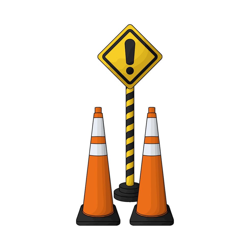 illustration of warning sign with traffic cones vector