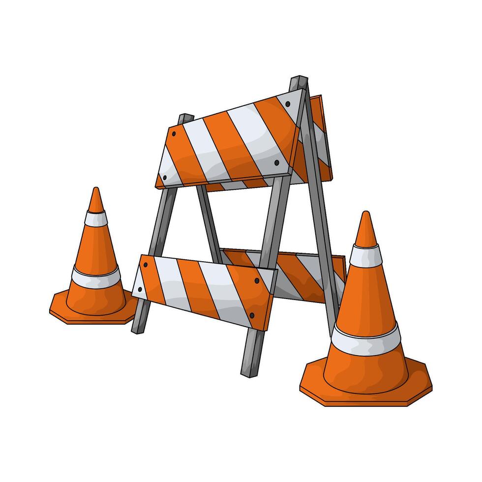 barricade with two traffic cones vector