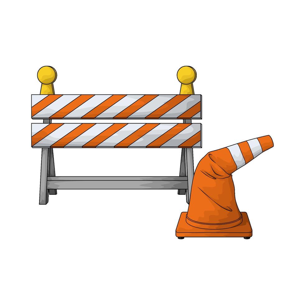 illustration of traffic cone and barricade vector