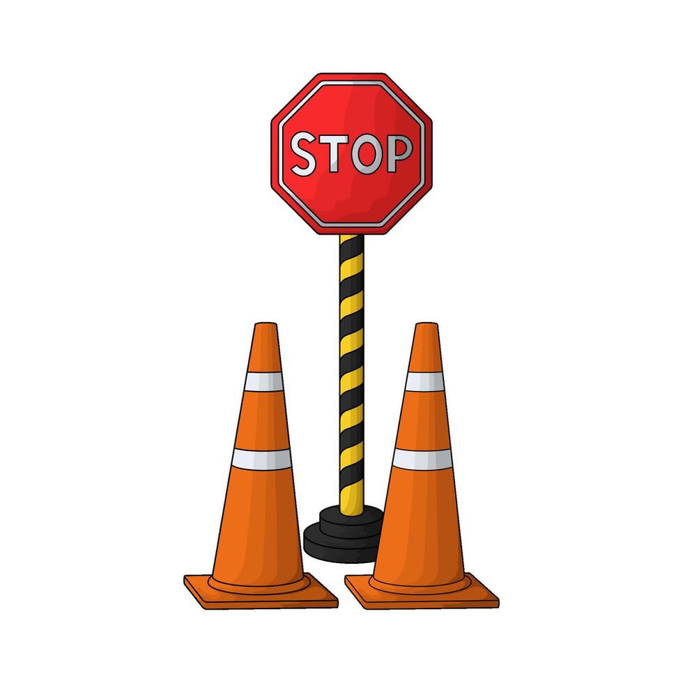 two traffic cones with stop sign vector
