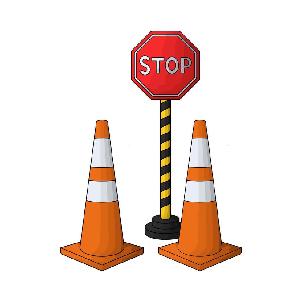 illustration of two traffic cones and stop sign vector