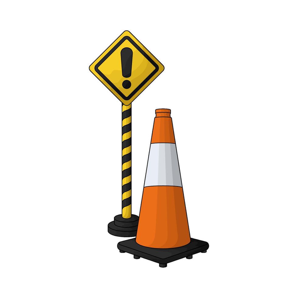 warning sign with traffic cones illustration vector