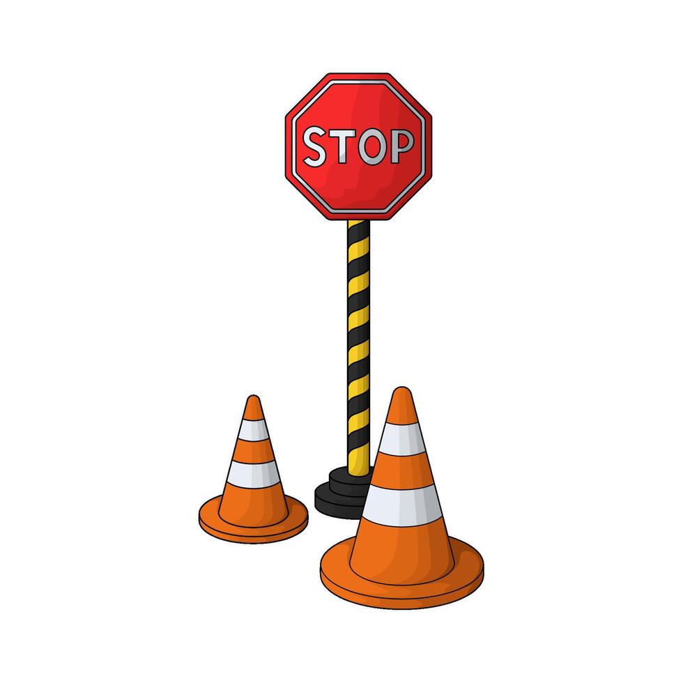 two traffic cones and stop sign vector