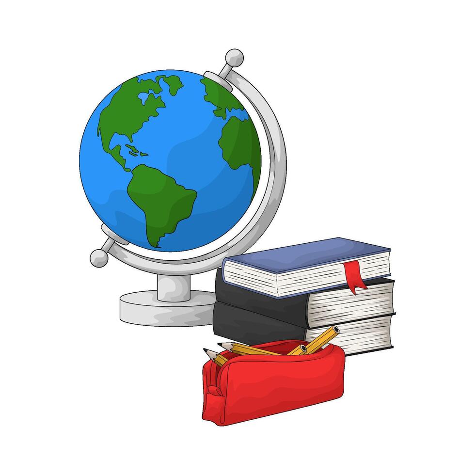 globe with pile of books illustration vector
