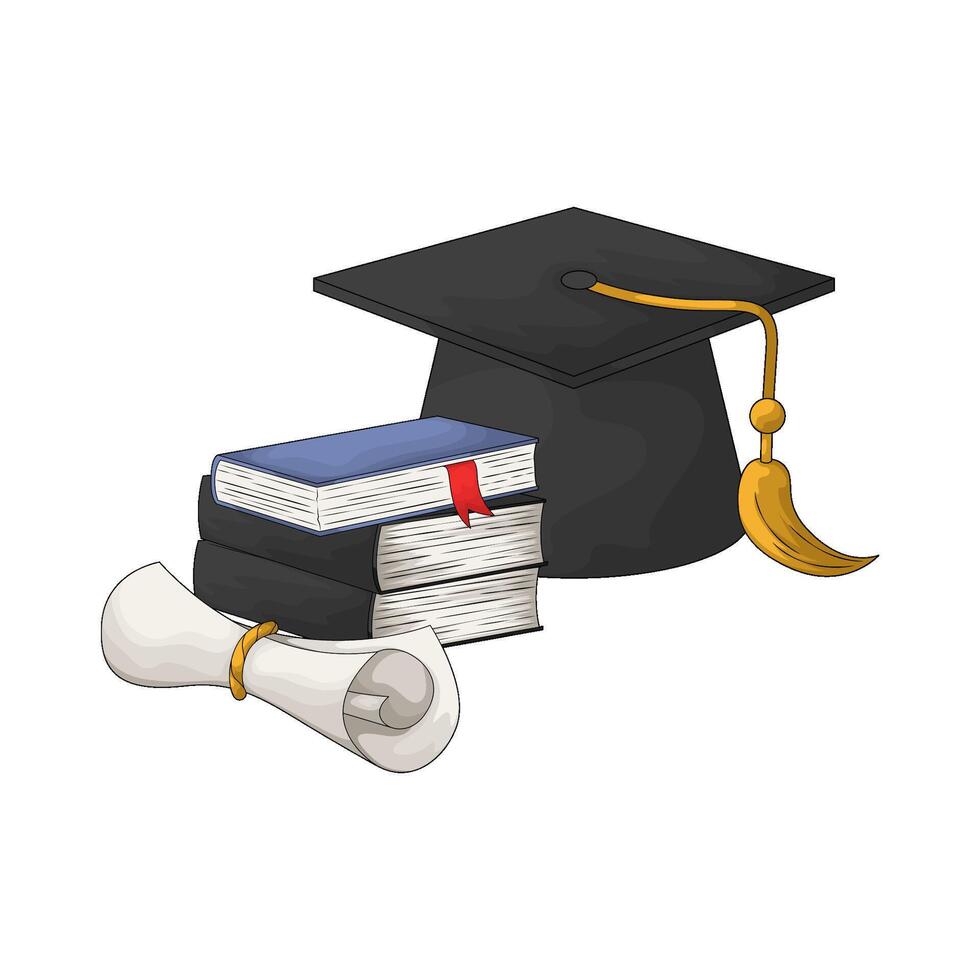 illustration of graduation cap with books vector