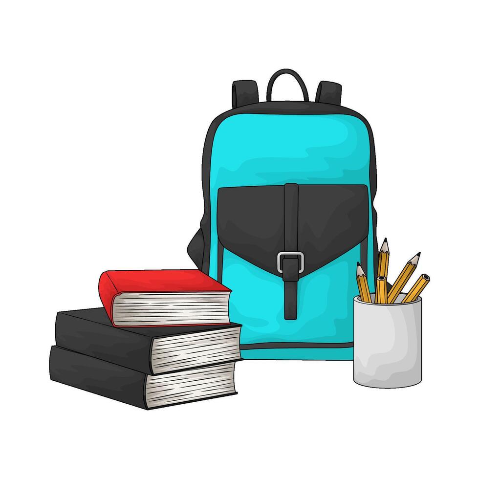 illustration of backpack and pile of books vector