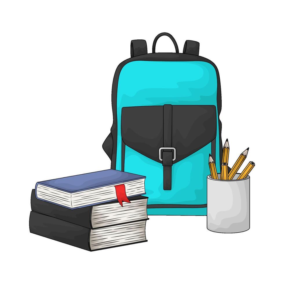 backpack and pile of books vector