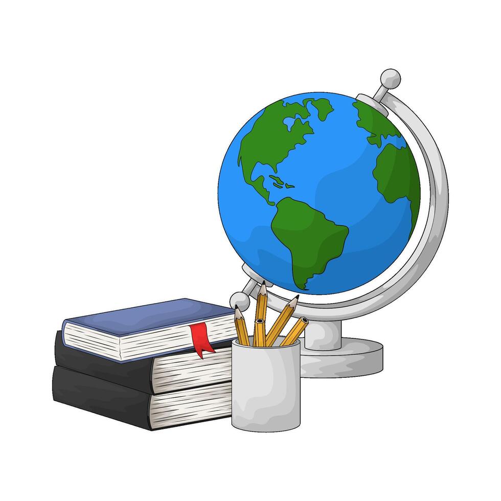 illustration of globe with pile of books vector