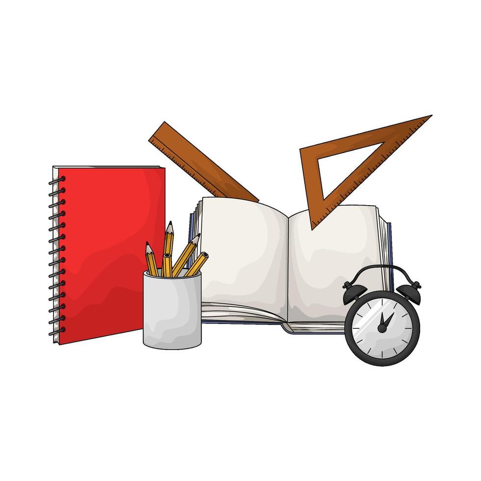 alarm clock with stationery illustration vector