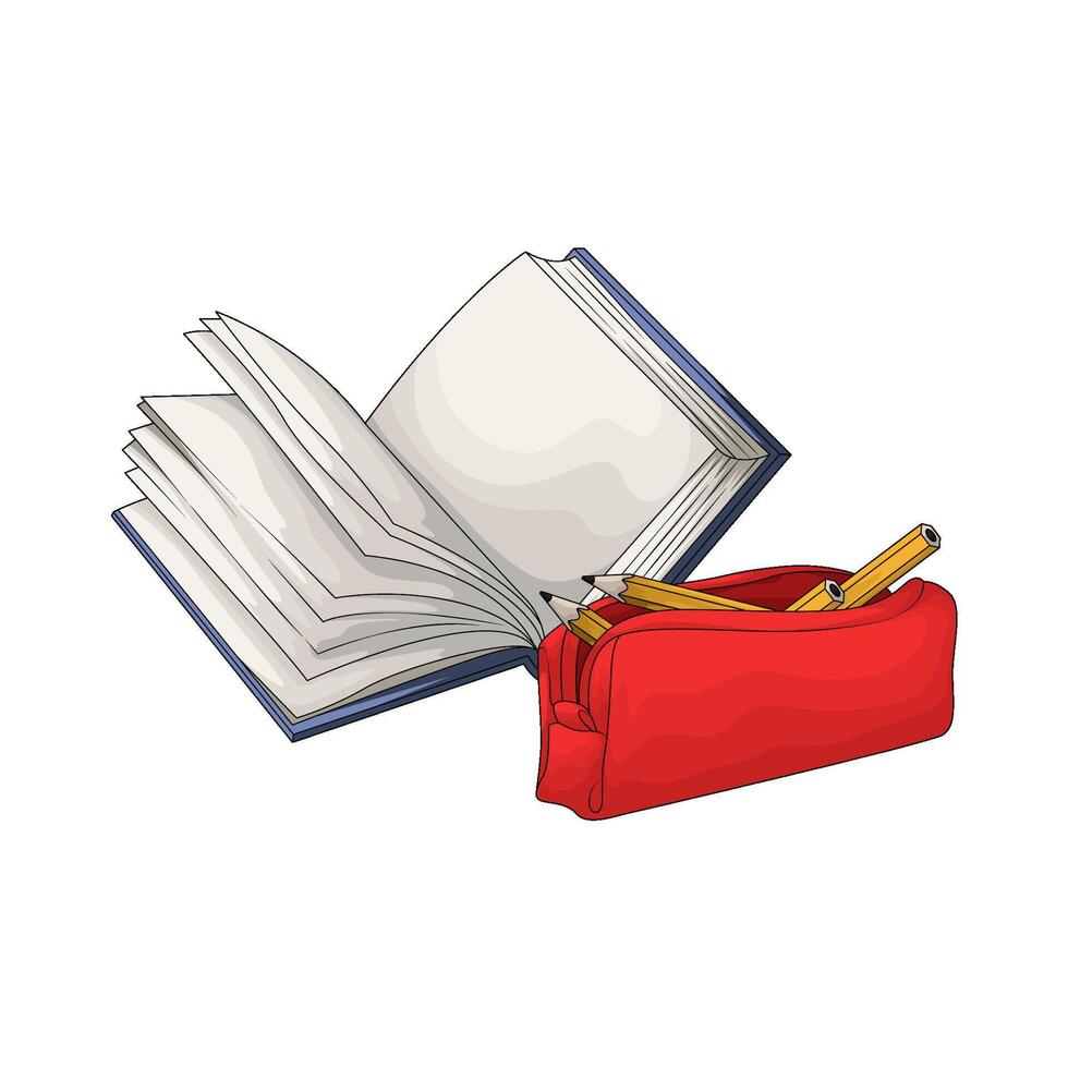 open books with pencil case illustration vector