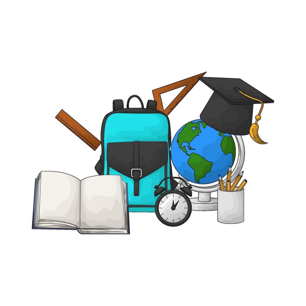 globe with stationery illustration vector