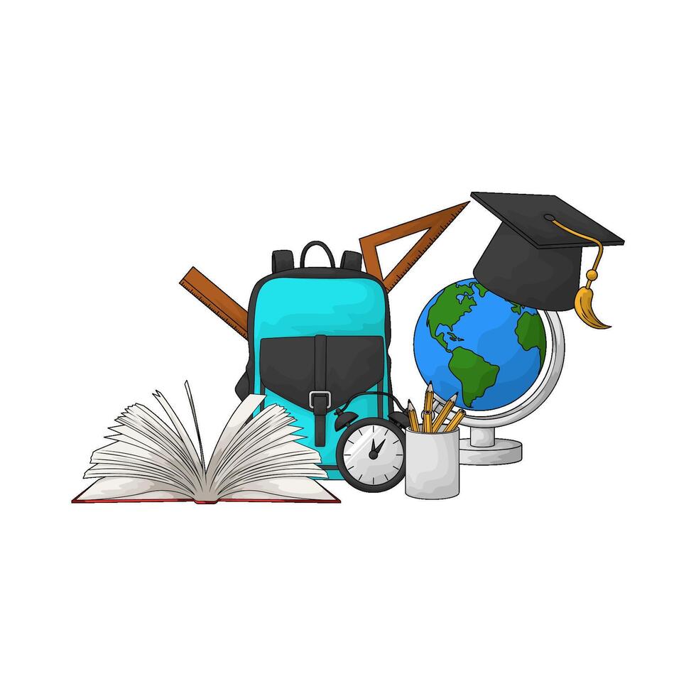 illustration of globe with stationery vector
