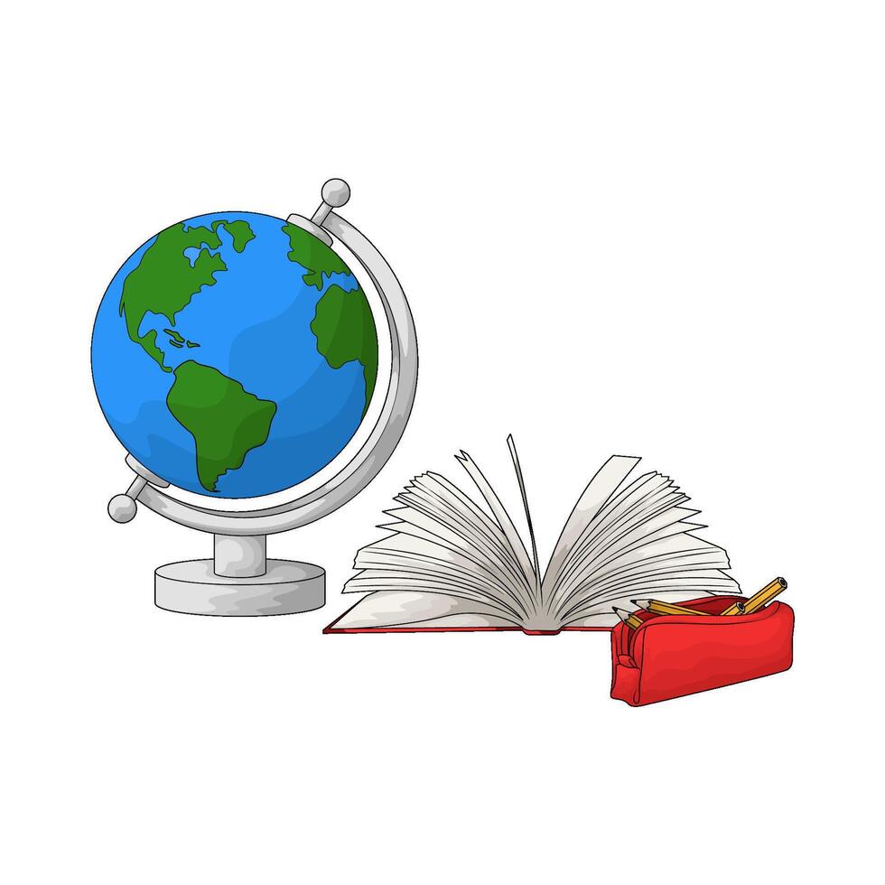 open books and globe illustration vector