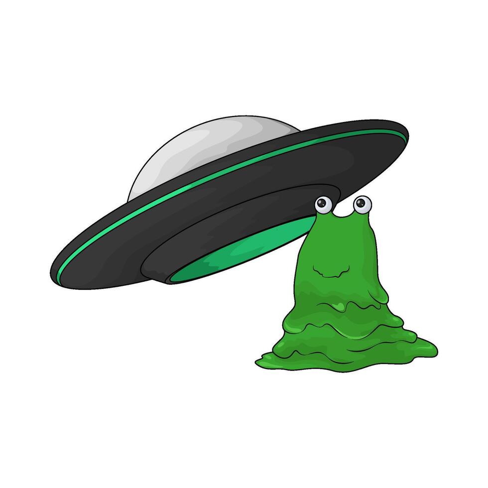 illustration of ufo and green monster vector