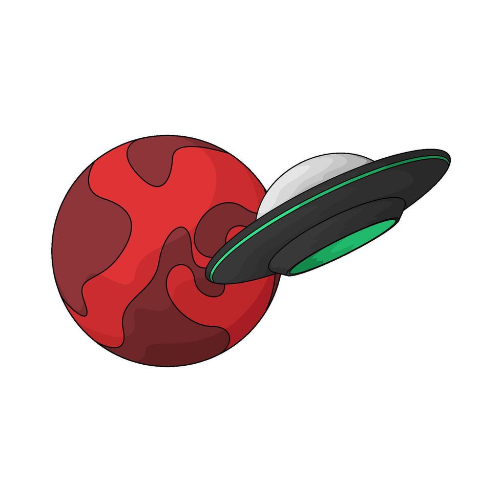 ufo and red planet illustration vector