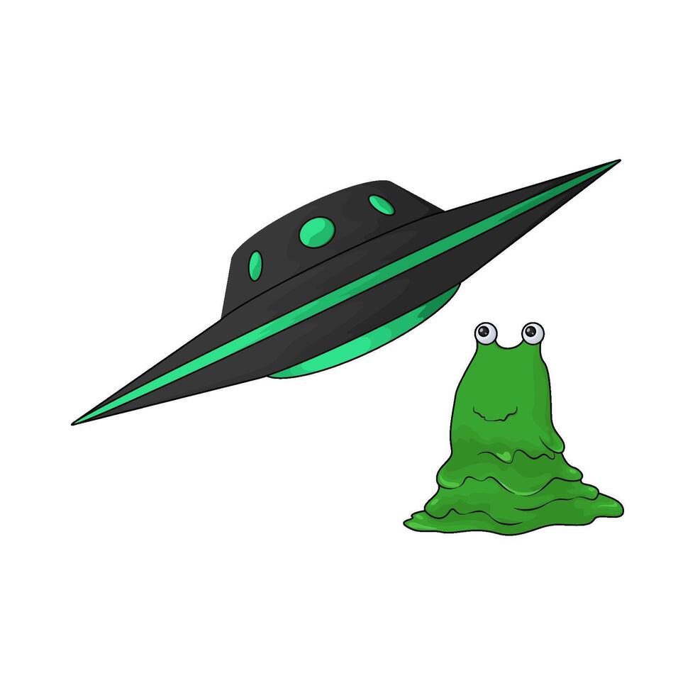 ufo and green monster vector