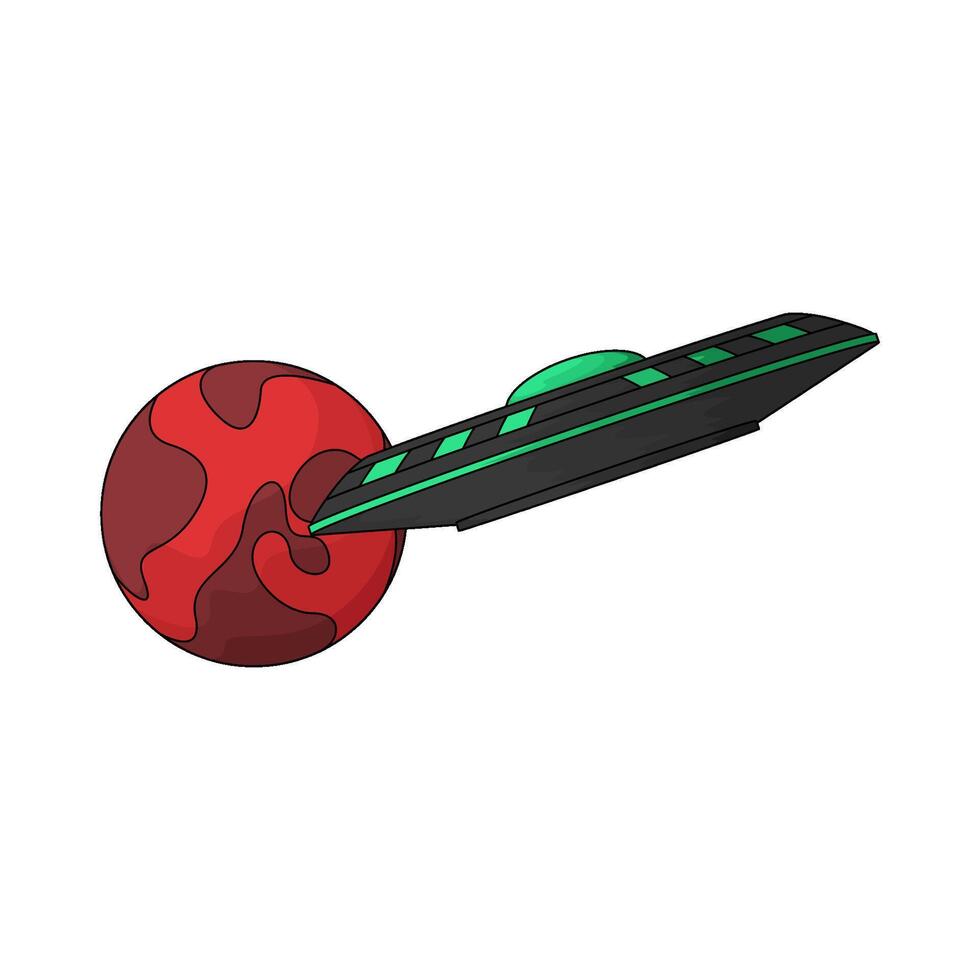 red planet with ufo illustration vector