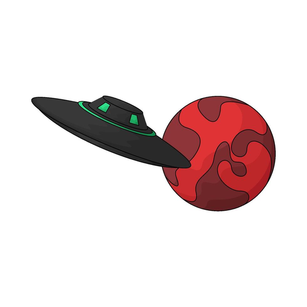 illustration of red planet with ufo vector