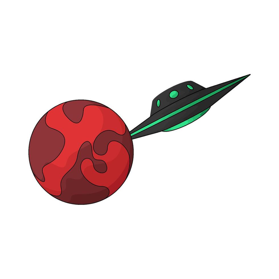 illustration of red planet and ufo vector
