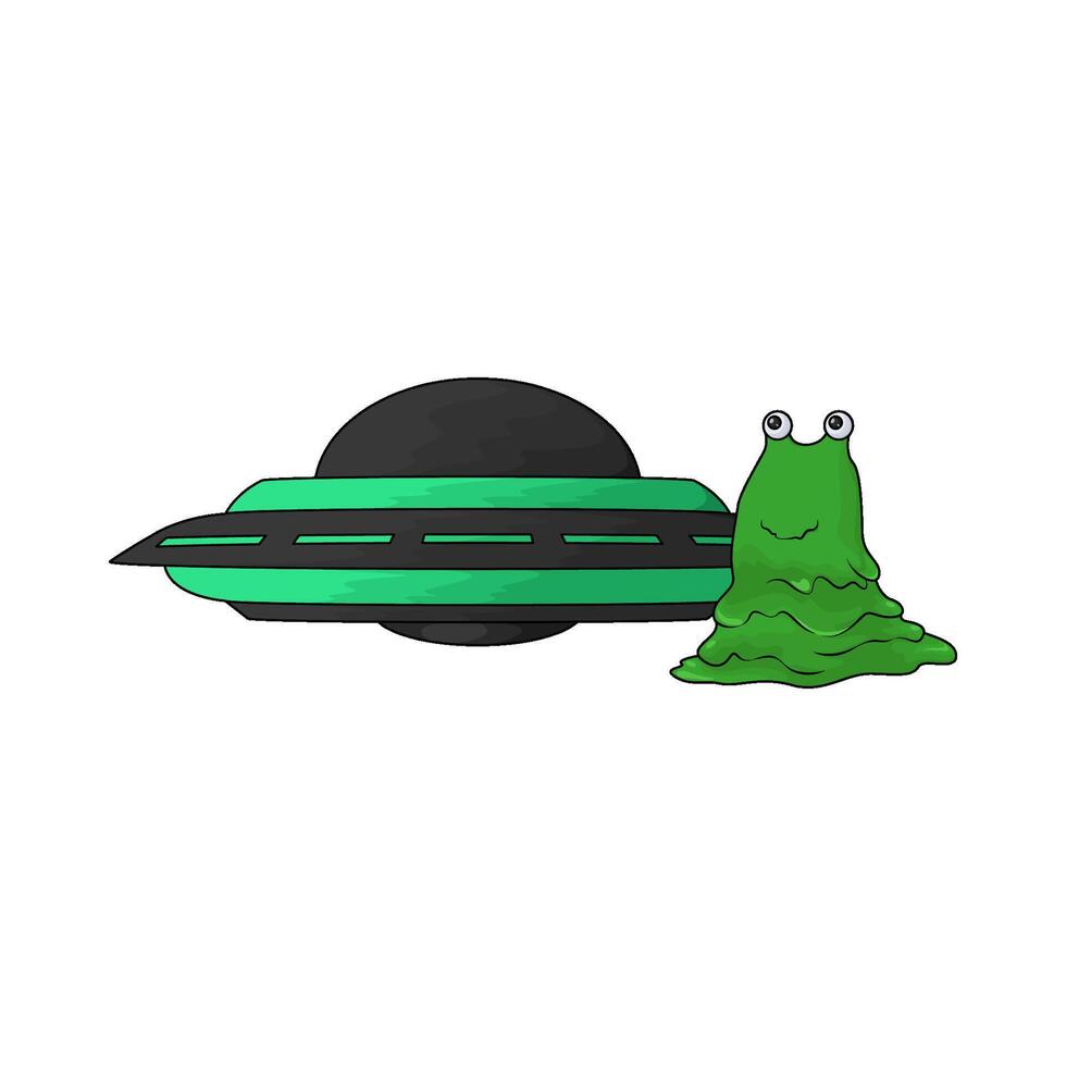 illustration of green monster and ufo vector