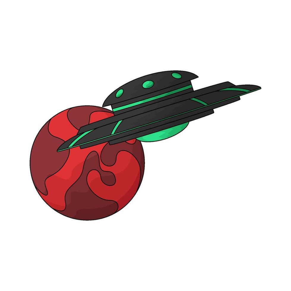 red planet and ufo illustration vector