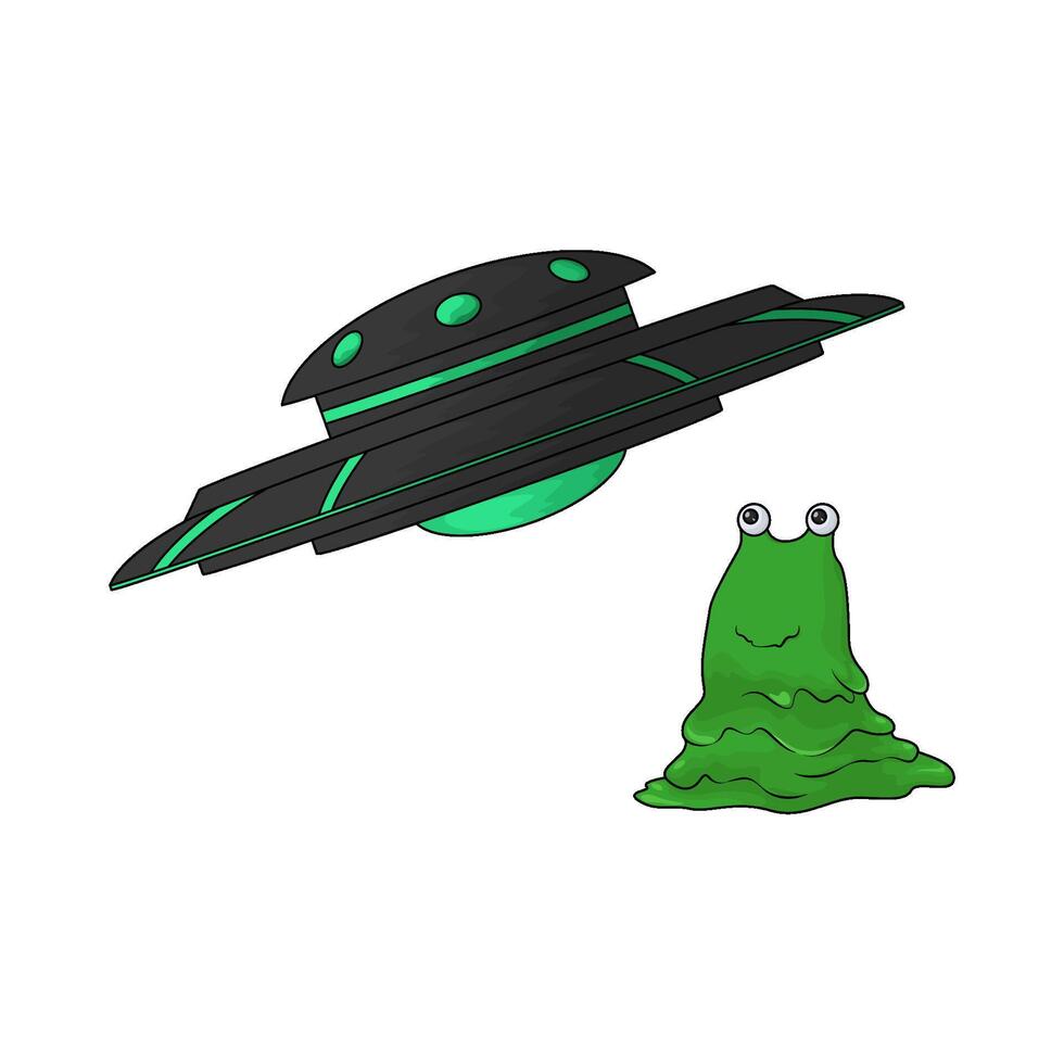 ufo with green monster vector