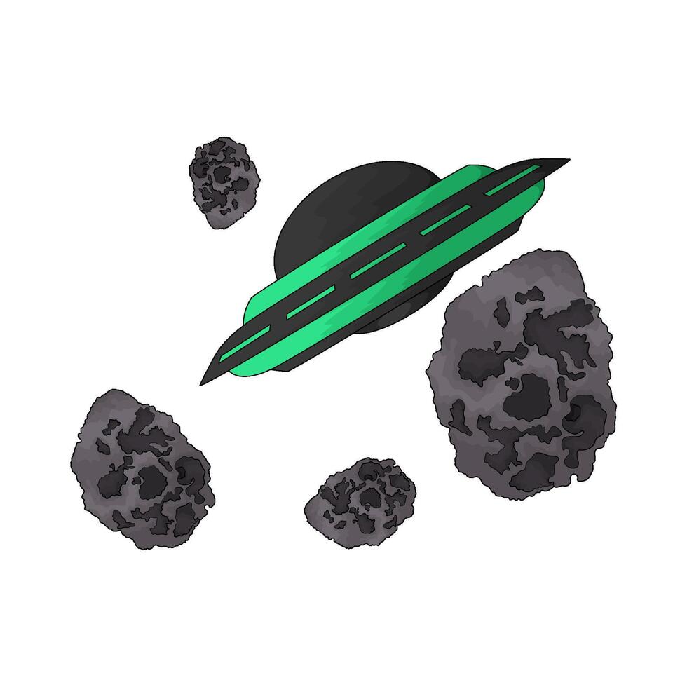 UFO surrounded by space rock illustration vector
