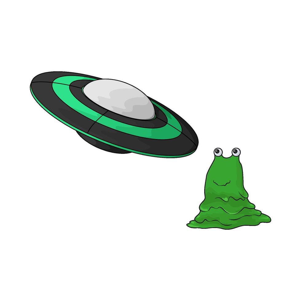 illustration of ufo with green monster vector