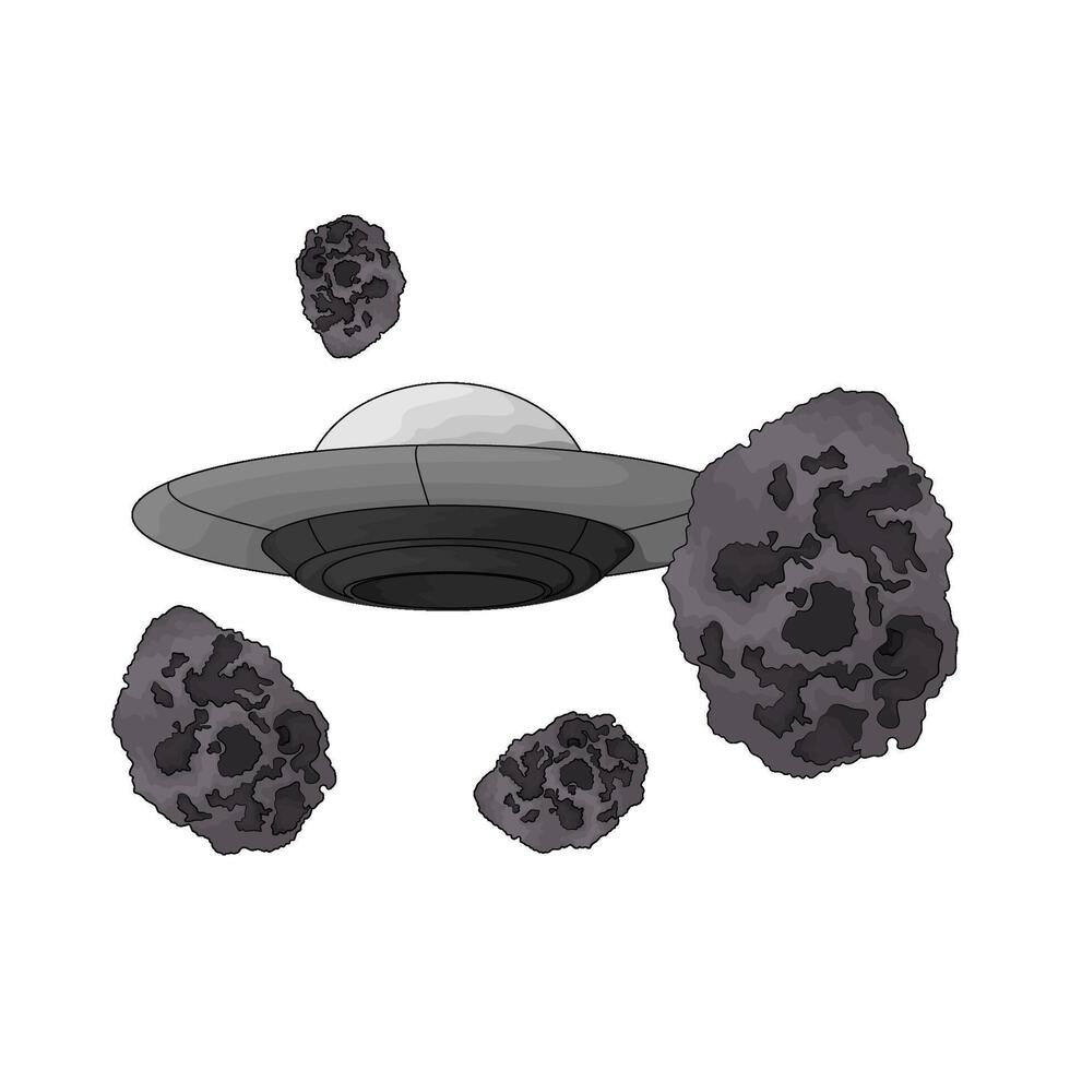 illustration of UFO surrounded by space rock vector