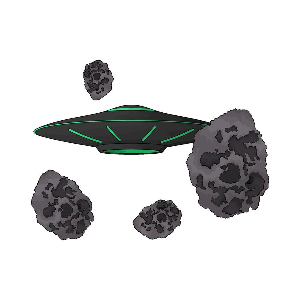 UFO surrounded by space rocks illustration vector