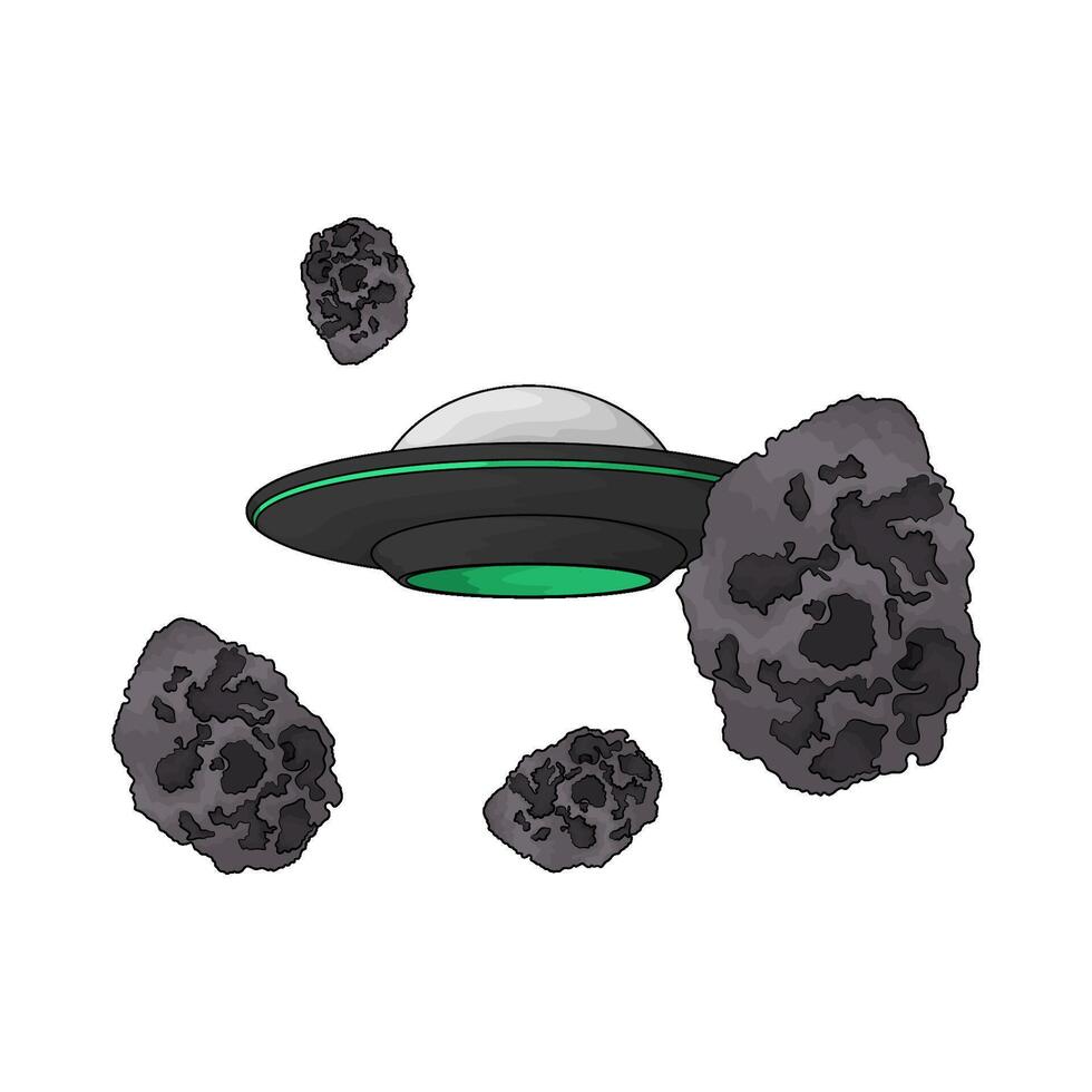 UFO surrounded by meteorites illustration vector