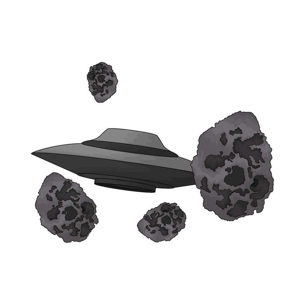 UFO surrounded by space rocks vector
