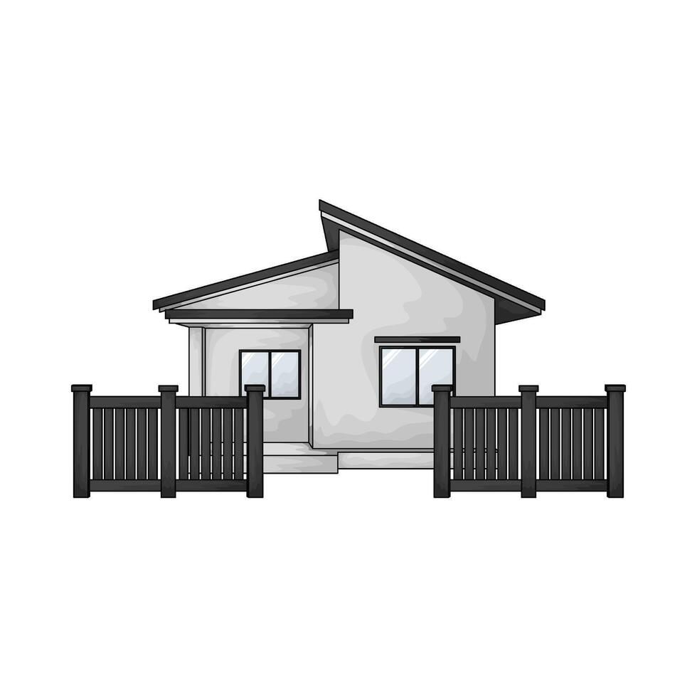illustration of white house with black fence vector