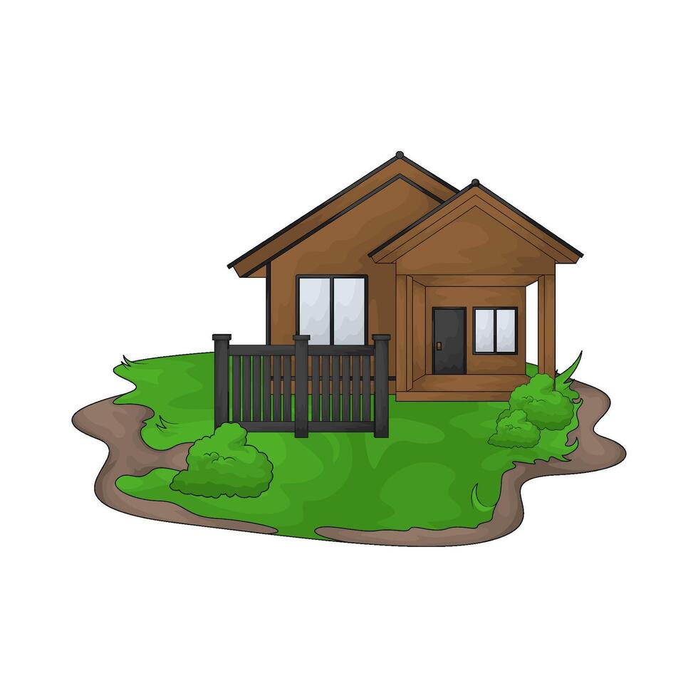 luxury wooden house with fence vector