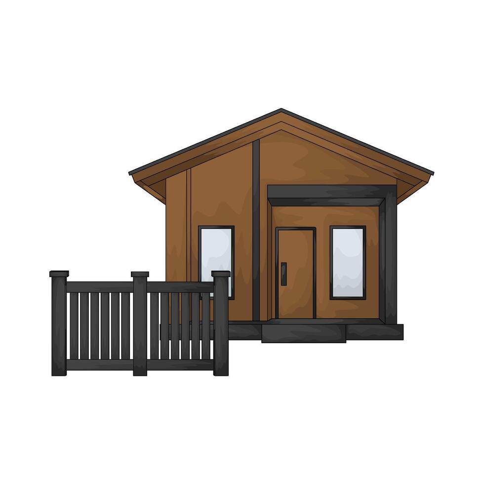 luxury wooden house with black fence vector